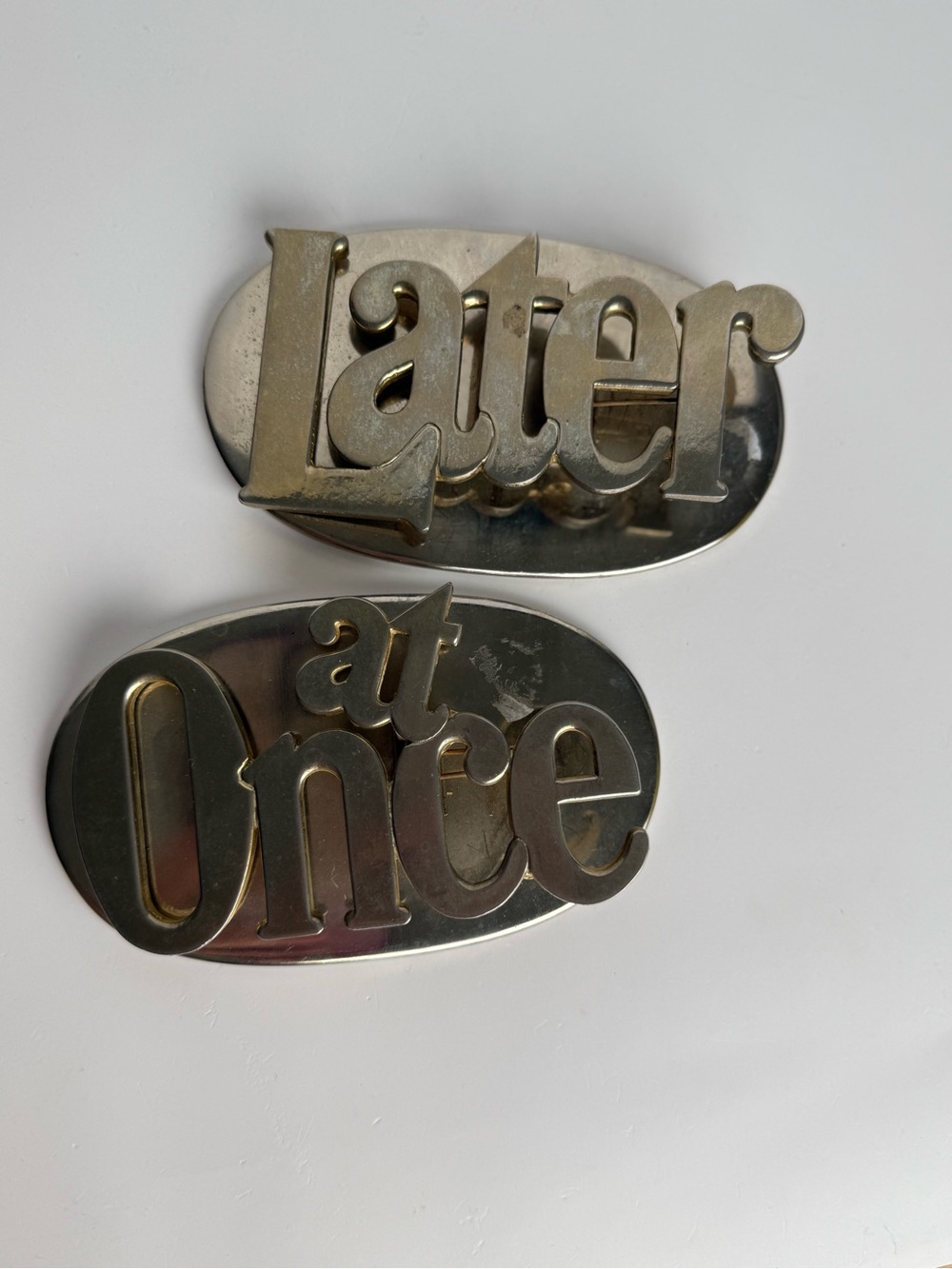 Metal 'Later' and 'At Once' Letter Clips - Champagne Tone